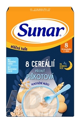 Sunar mliečna KAŠA 8 CEREÁLIÍ Na dobrú noc príchuť piškótová (od ukonč. 8. mesiaca) 1x210 g