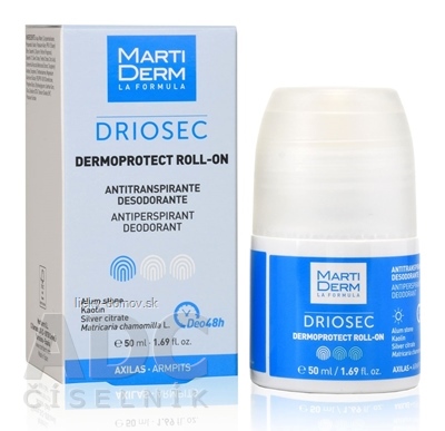 MartiDerm DRIOSEC DERMOPROTECT ROLL-ON antiperspirant s deodoračným účinkom, pre veštky typy pleti 1x50 ml