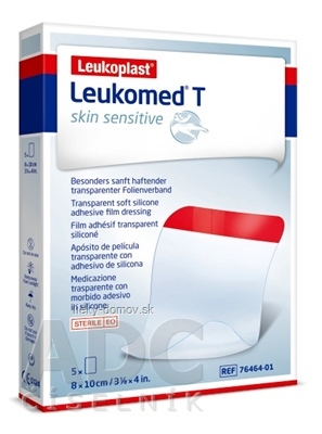 LEUKOPLAST LEUKOMED T SKIN SENSITIVE filmové krytie fixačné, transparentné, 8x10 cm, 1x5 ks