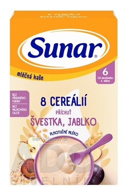 Sunar mliečna KAŠA 8 CEREÁLIÍ príchuť slivka, jablko (od ukonč. 6. mesiaca) 1x210 g