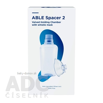 ABLE SPACER 2 + Small Mask Nadstavec inhalačný s ventilom s náustkom a s malou maskou s píšťalkou, 1x1 ks