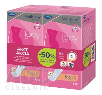 MoliCare Premium lady pad 0,5 kvapky DUOPACK inkontinenčné vložky (zľava -50% na 2. balenie) 2x28 ks, 1x1 set