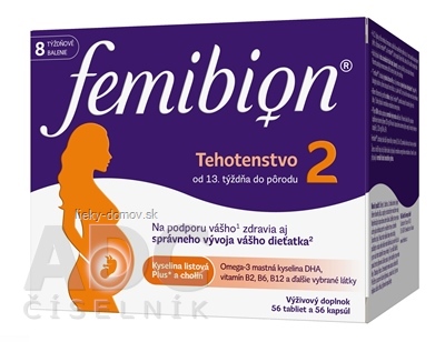 Femibion 2 Tehotenstvo tbl 56 + cps 56 (kys. listová + cholín + DHA + vitamíny + minerály) 1x112 ks