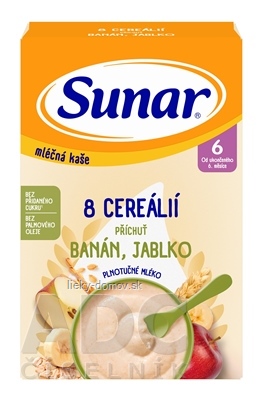 Sunar mliečna KAŠA 8 CEREÁLIÍ príchuť banán, jablko (od ukonč. 6. mesiaca) 1x210 g