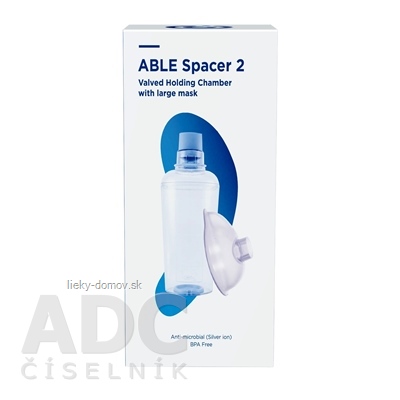 ABLE SPACER 2 + Large Mask Nadstavec inhalačný s ventilom s náustkom a s veľkou maskou, 1x1 ks