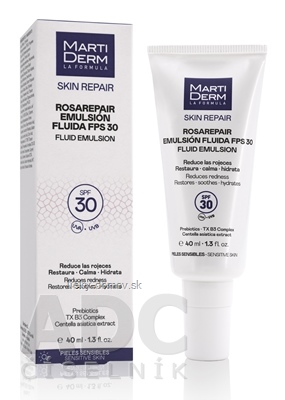 MartiDerm SKIN REPAIR ROSAREPAIR FLUID EMULSION fluidná emulzia s ochranným faktorom SPF 30, pre citlivú pokožku 1x40 ml