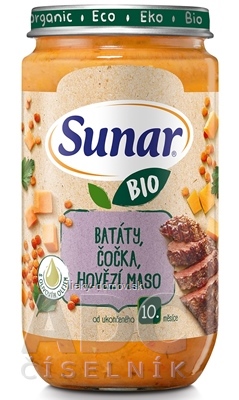 Sunar BIO príkrm BATÁTY, ŠOŠOVICA, HOVÄDZIE MÄSO s olivovým olejom (od ukonč. 10. mesiaca) 1x235 g