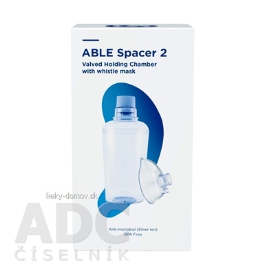 ABLE SPACER 2 + Medium Mask Nadstavec inhalačný s ventilom s náustkom a so strednou maskou s píšťalkou, 1x1 ks