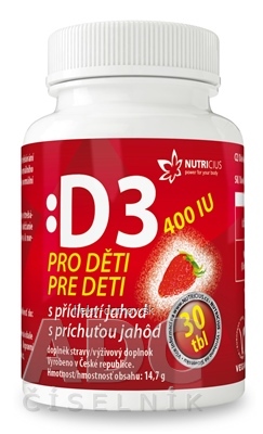 NUTRICIUS Vitamín D3 pre deti 400 IU s príchuťou jahôd tbl 1x30 ks