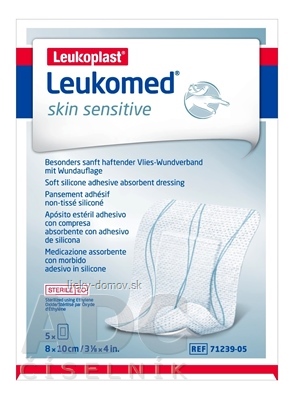 LEUKOPLAST LEUKOMED SKIN SENSITIVE textilné krytie s vankúšikom, náplasť sterilná, 8x10 cm, 1x5 ks