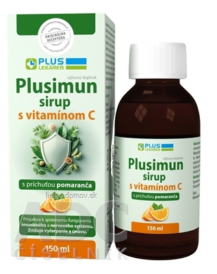 PLUS LEKÁREŇ Plusimun sirup s vitamínom C, príchuť pomaranč 1x150 ml