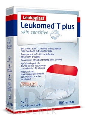 LEUKOPLAST LEUKOMED T PLUS SKIN SENSITIVE filmové krytie s vankúšikom, sterilné, 5x7,2 cm, 1x5 ks