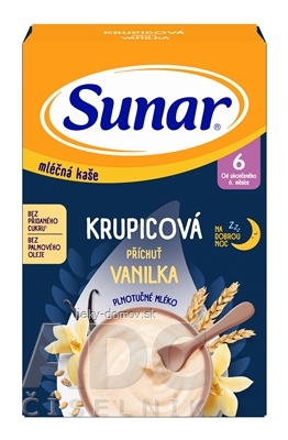 Sunar mliečna KAŠA KRUPICOVÁ Na dobrú noc príchuť vanilka (od ukonč. 6. mesiaca) 1x210 g