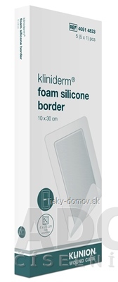 Kliniderm foam silicon border krytie penové silikónové sterilné 10 x 30 cm, 1x5 ks